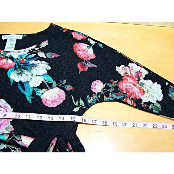 Robbie Bee Foil Floral Wrap Midi Dress Hits At Knee Black Red Teal Size PM NWT - Picture 8 of 12